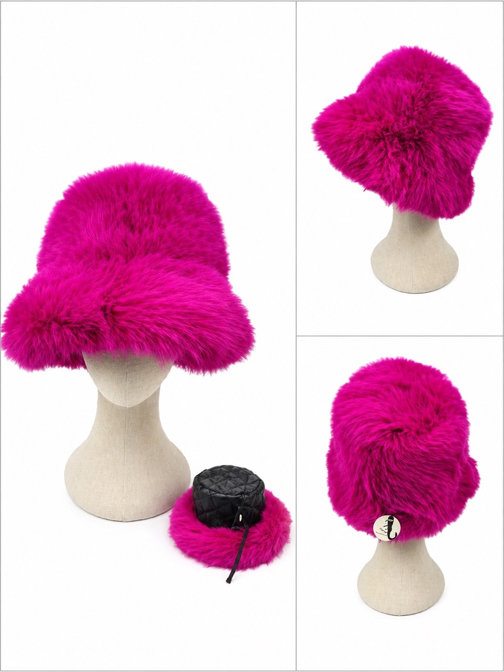 Fuzzy Gaux Fur Bucket Hat in Fuschia Pink - Picture 2 of 2